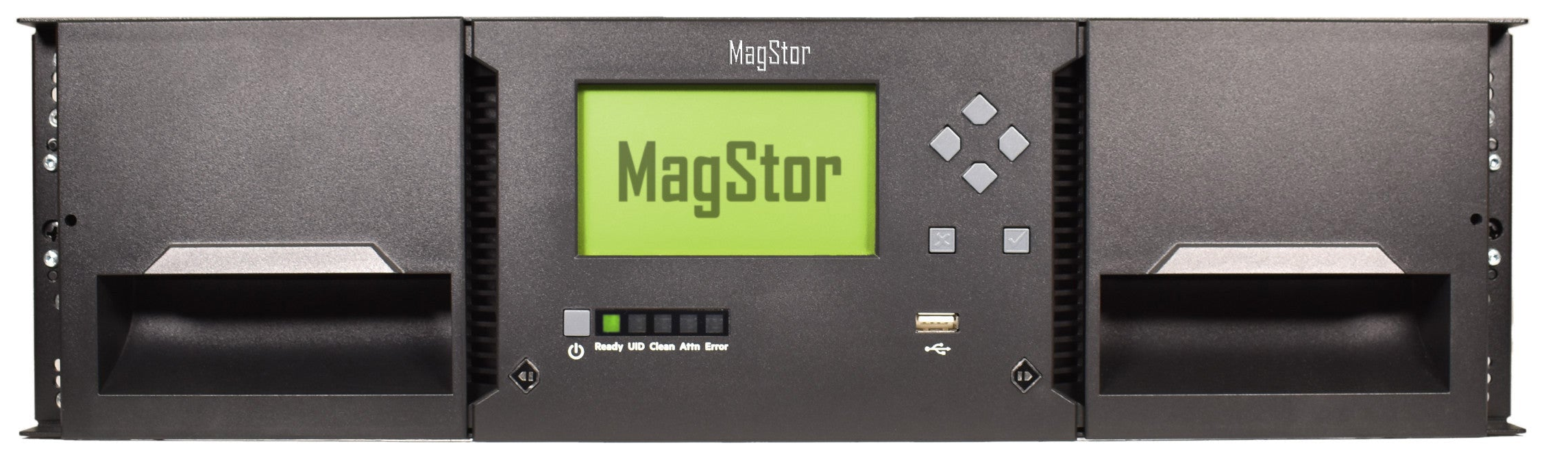 Authentic front photograph of the MagStor M3000E base chassis