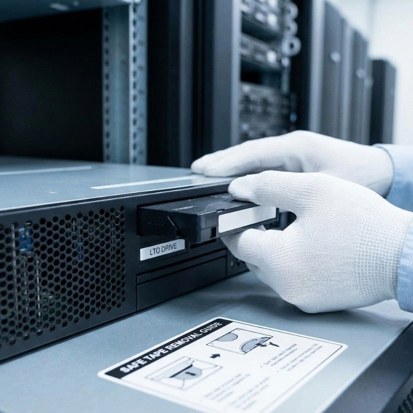 How do I safely remove a stuck tape in my LTO drive?