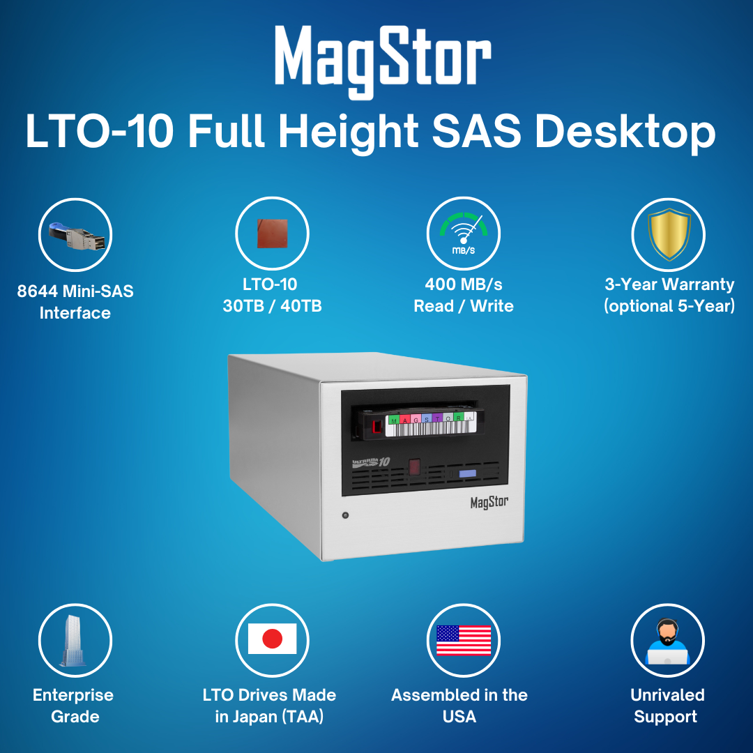 MagStor LTO-10 30TB Full-Height SAS Desktop Tape Drive (MAX) TAA