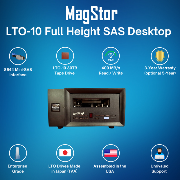 MagStor LTO-10 30TB Full-Height SAS Desktop Tape Drive TAA