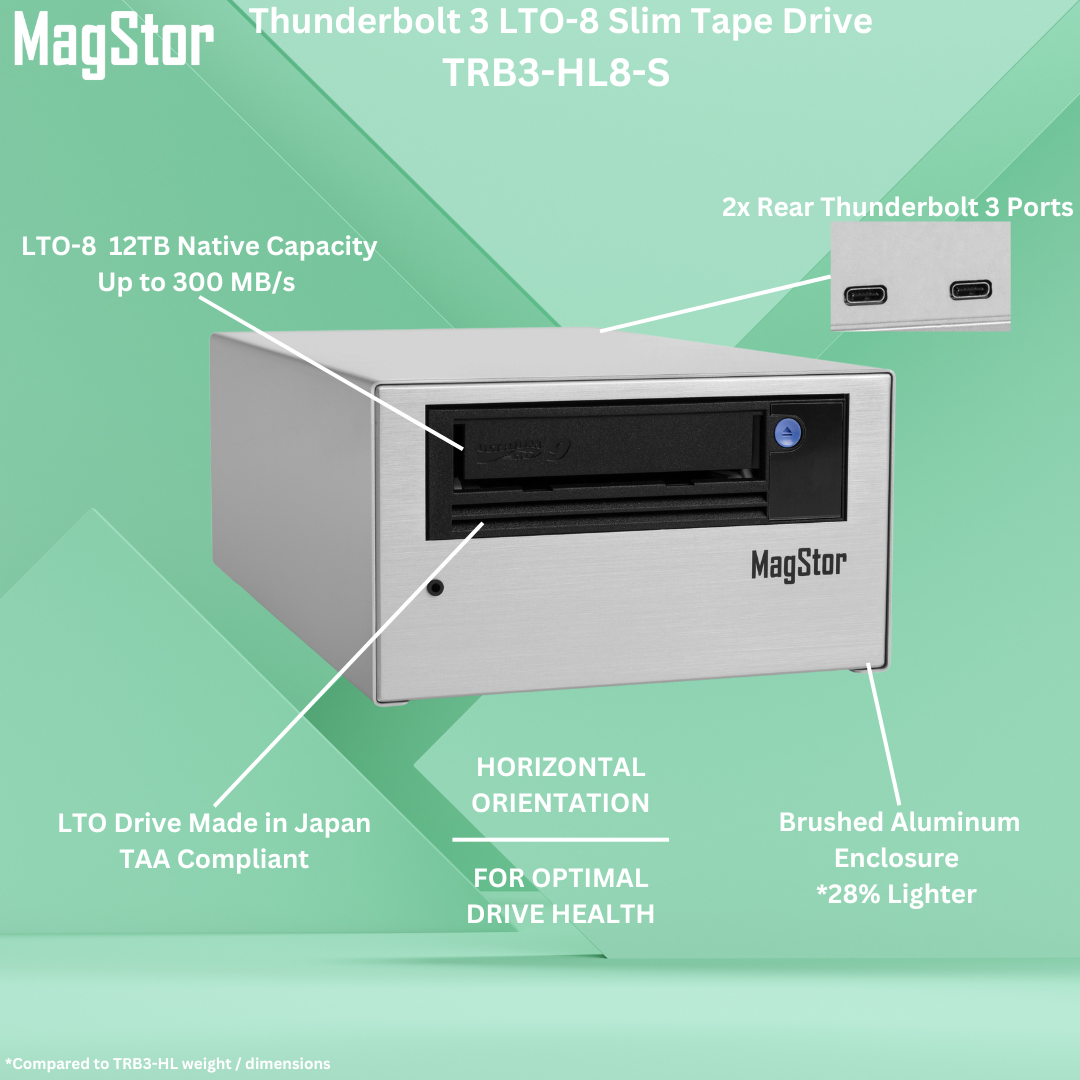 MagStor LTO-8 12TB Thunderbolt 3 Slim Desktop Tape Drive TAA MagStor LTO-8 12TB Thunderbolt 3 Slim Desktop Tape Drive TAA