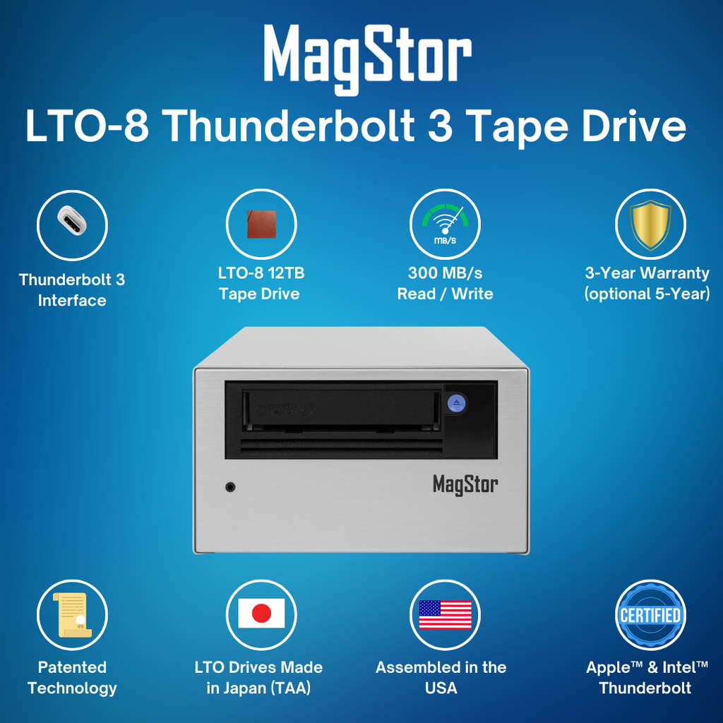 MagStor LTO-8 12TB Thunderbolt 3 Slim Desktop Tape Drive TAA MagStor LTO-8 12TB Thunderbolt 3 Slim Desktop Tape Drive TAA