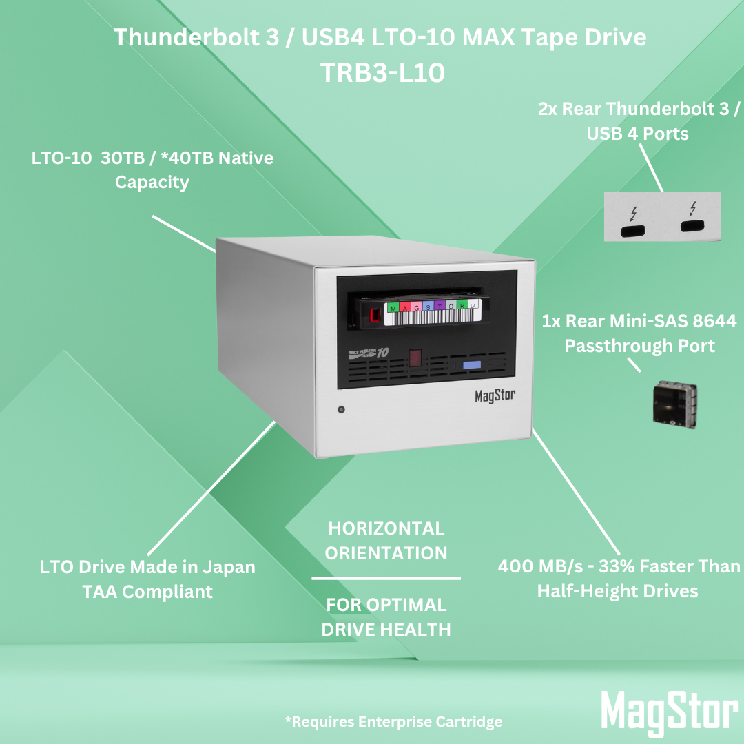 MagStor LTO-10 Thunderbolt 3 / USB4 Desktop Tape Drive TAA 4