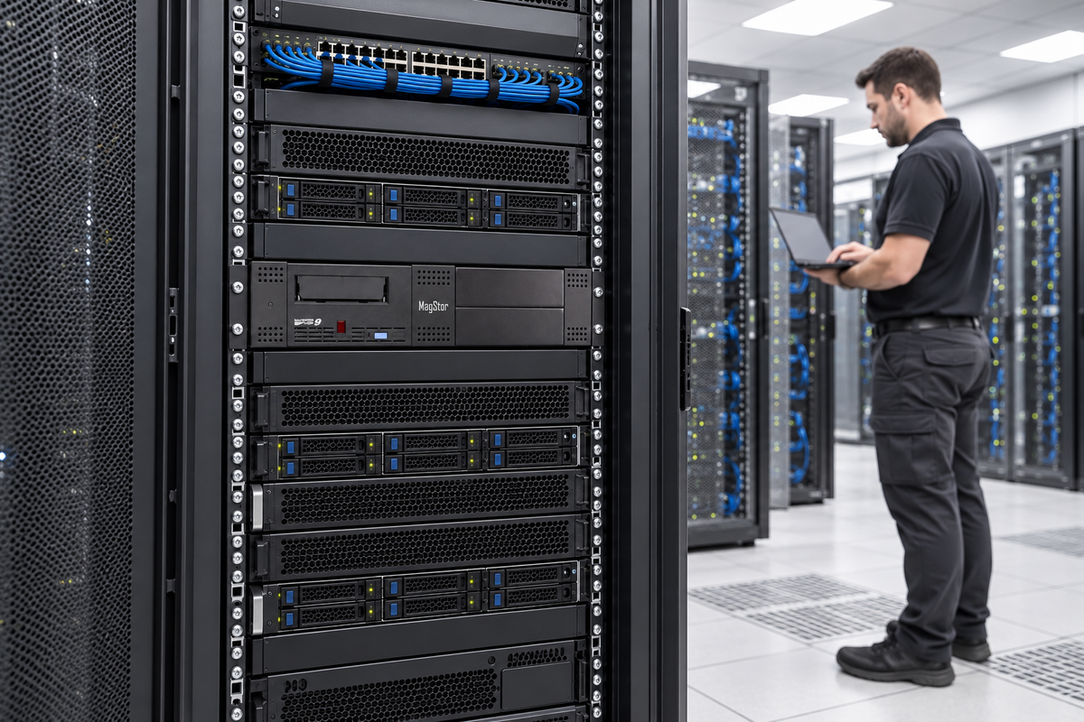MagStor FC-2U-L9-MAX, SAS-2U-L9-MAX installed in a server-room rack.