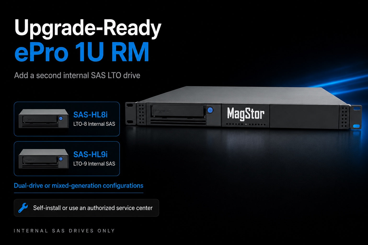 MagStor ePro 1U rackmount upgrade-ready internal SAS drive options